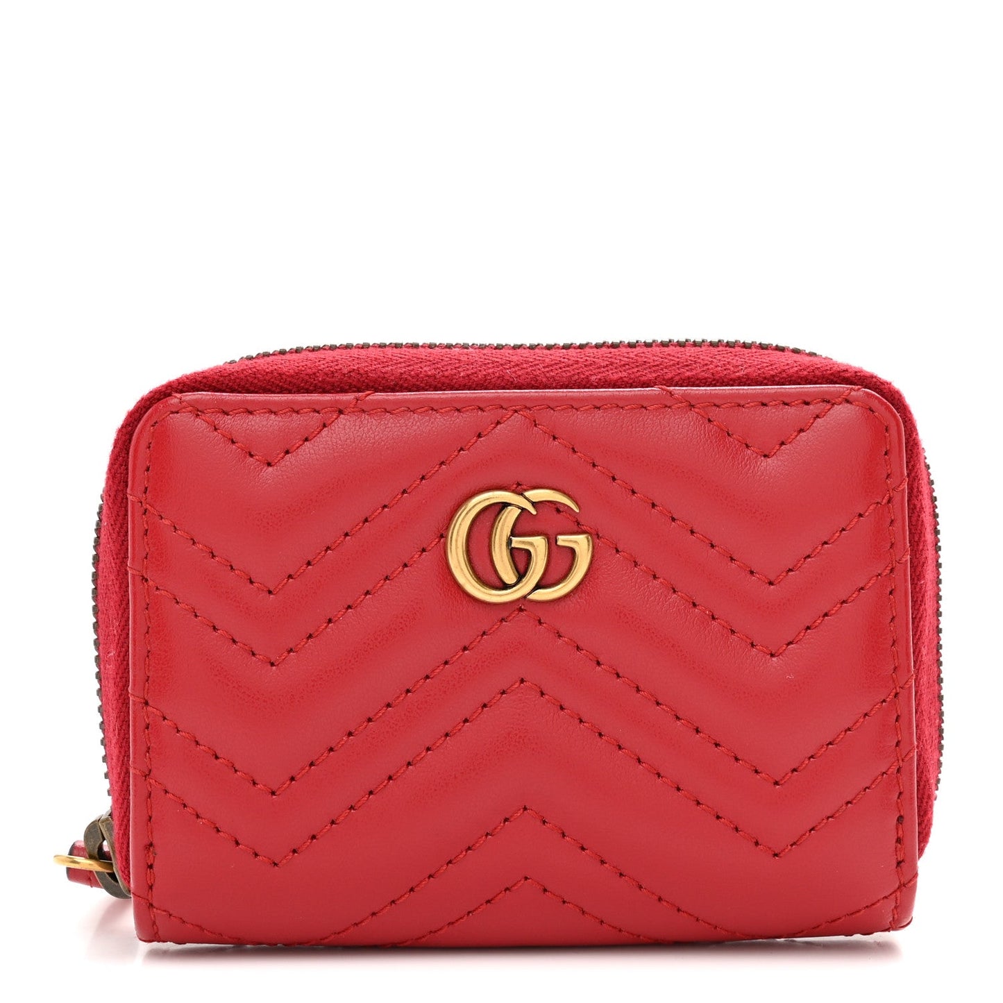 Calfskin Matelasse GG Marmont Zip Around Card Case Hibiscus Red