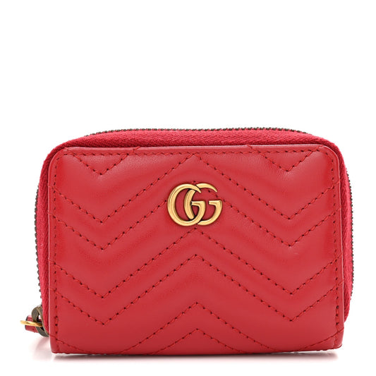 Calfskin Matelasse GG Marmont Zip Around Card Case Hibiscus Red