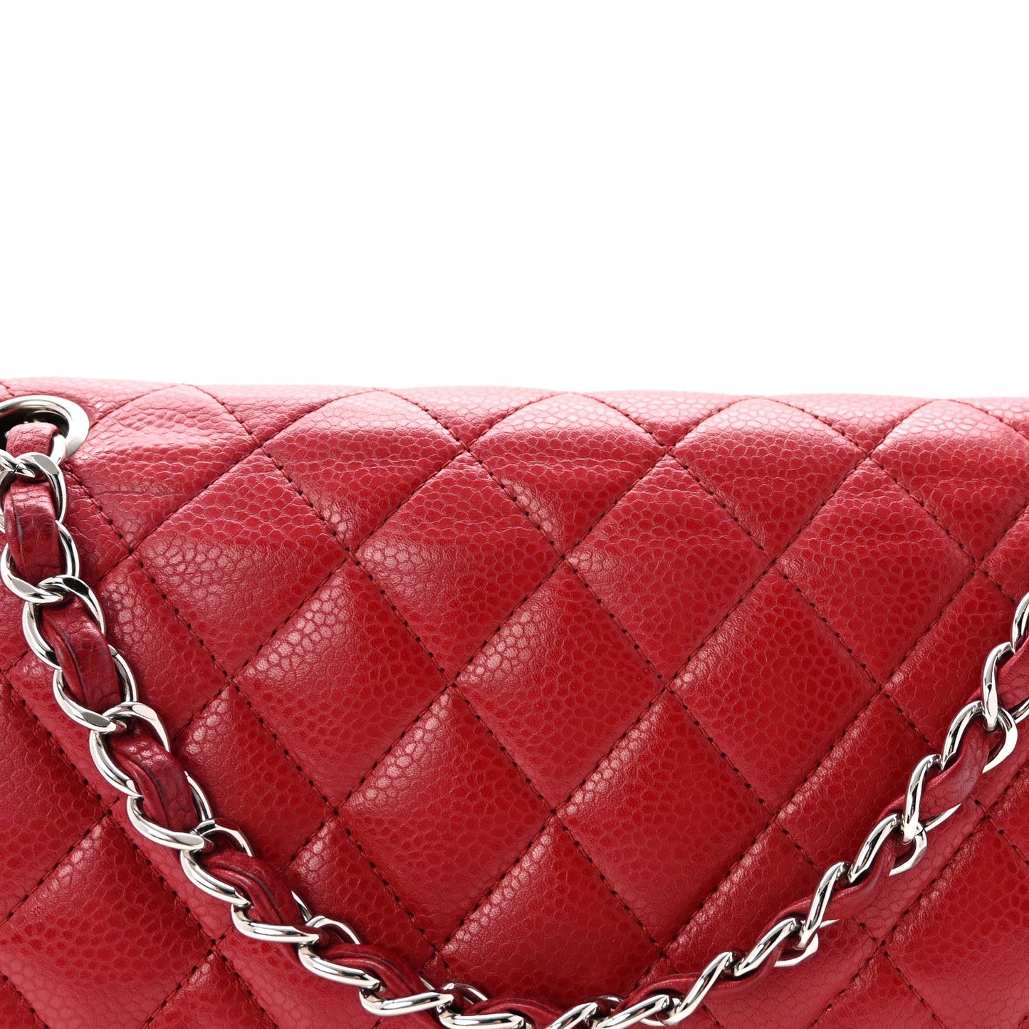 Caviar Quilted Medium Double Flap Red