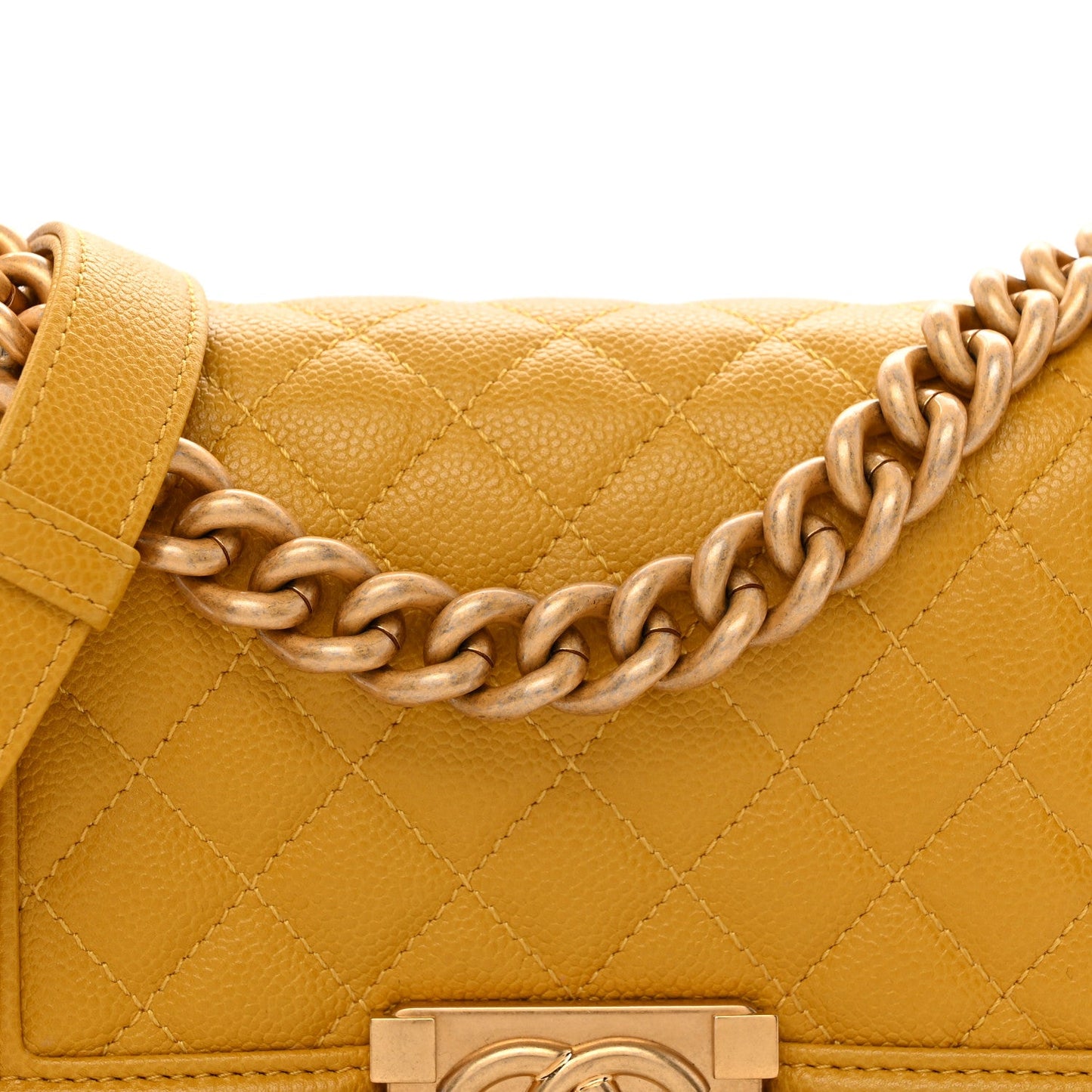 Lambskin Quilted Small Boy Flap Yellow