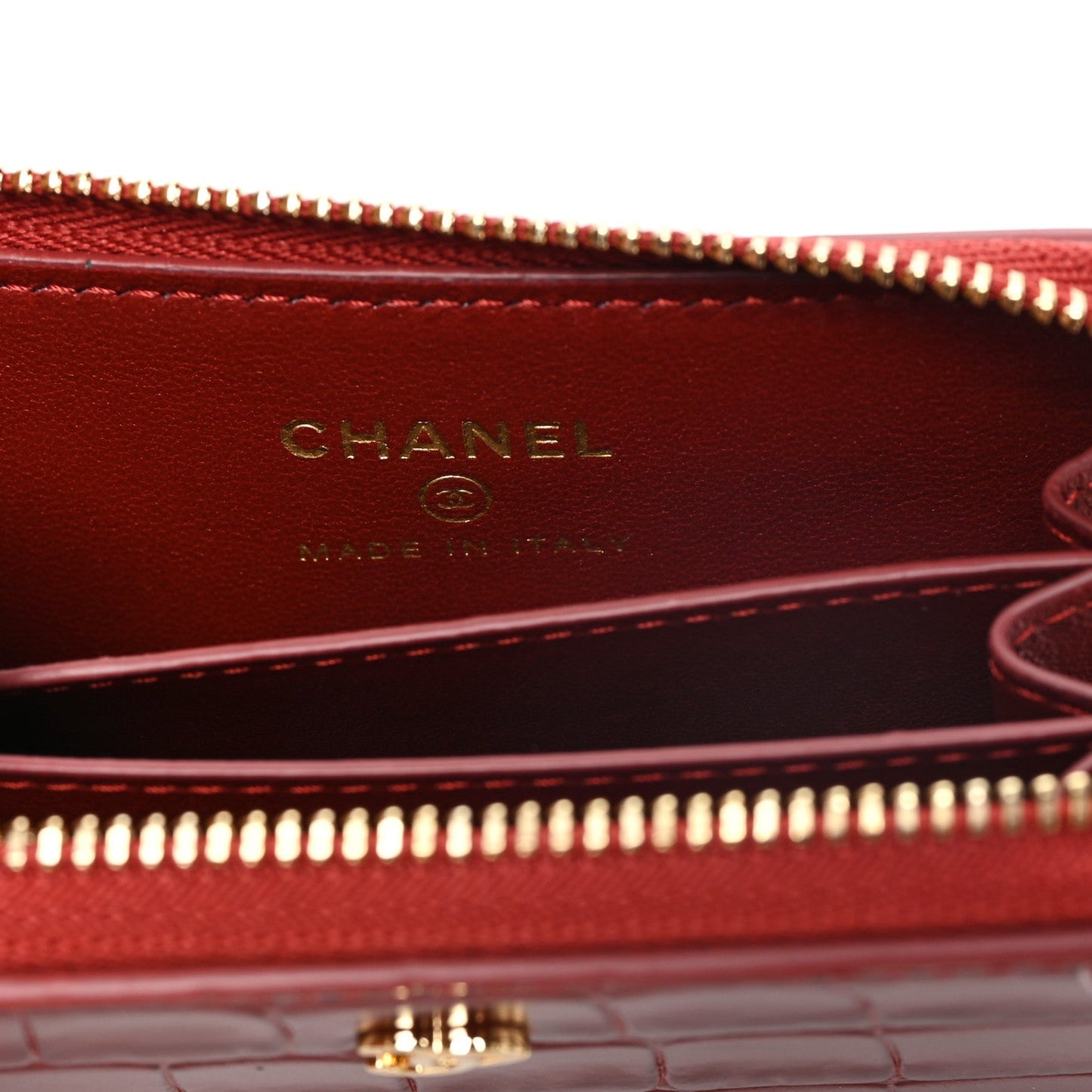 Calfskin Crocodile Embossed Crococo Coin Purse Burgundy