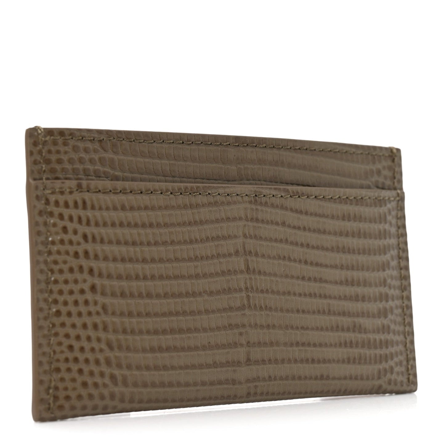 Calfskin Lizard Embossed Crococo Card Holder Dark Khaki