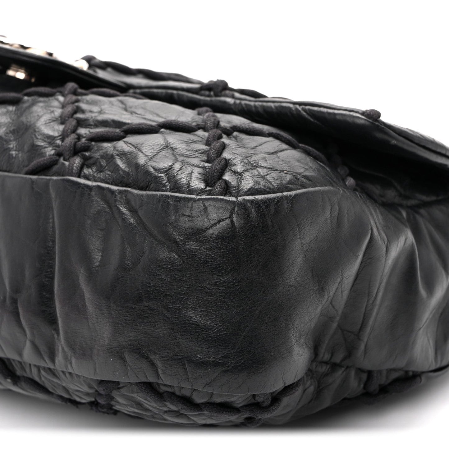 Calfskin Ultra Stitch Oversize Flap Black