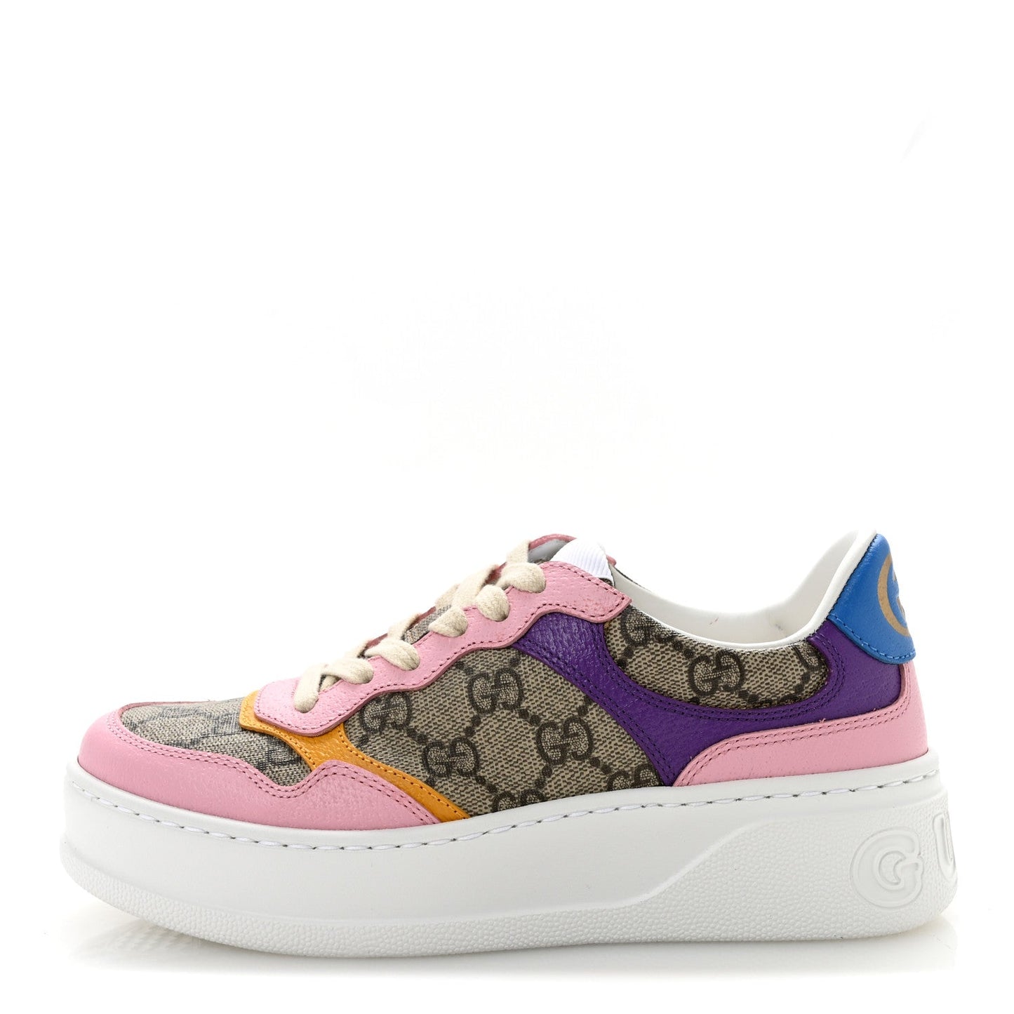 Calfskin GG Supreme Monogram Perforated Womens Platform 55mm Sneakers 35 Beige Ebony Sugar Pink Crop Shine Purple