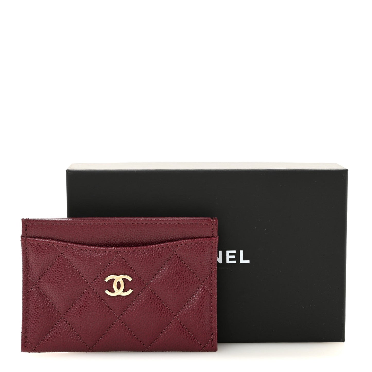 Caviar Quilted Card Holder Dark Burgundy