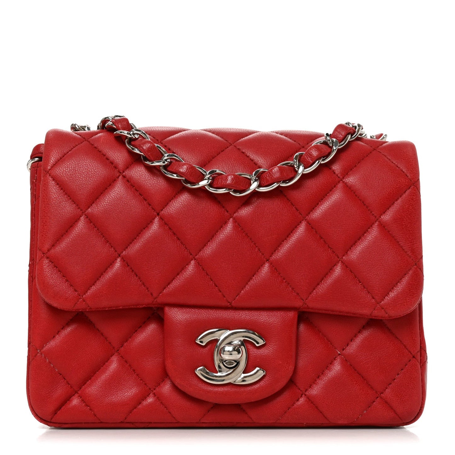 Lambskin Quilted Mini Square Flap Red