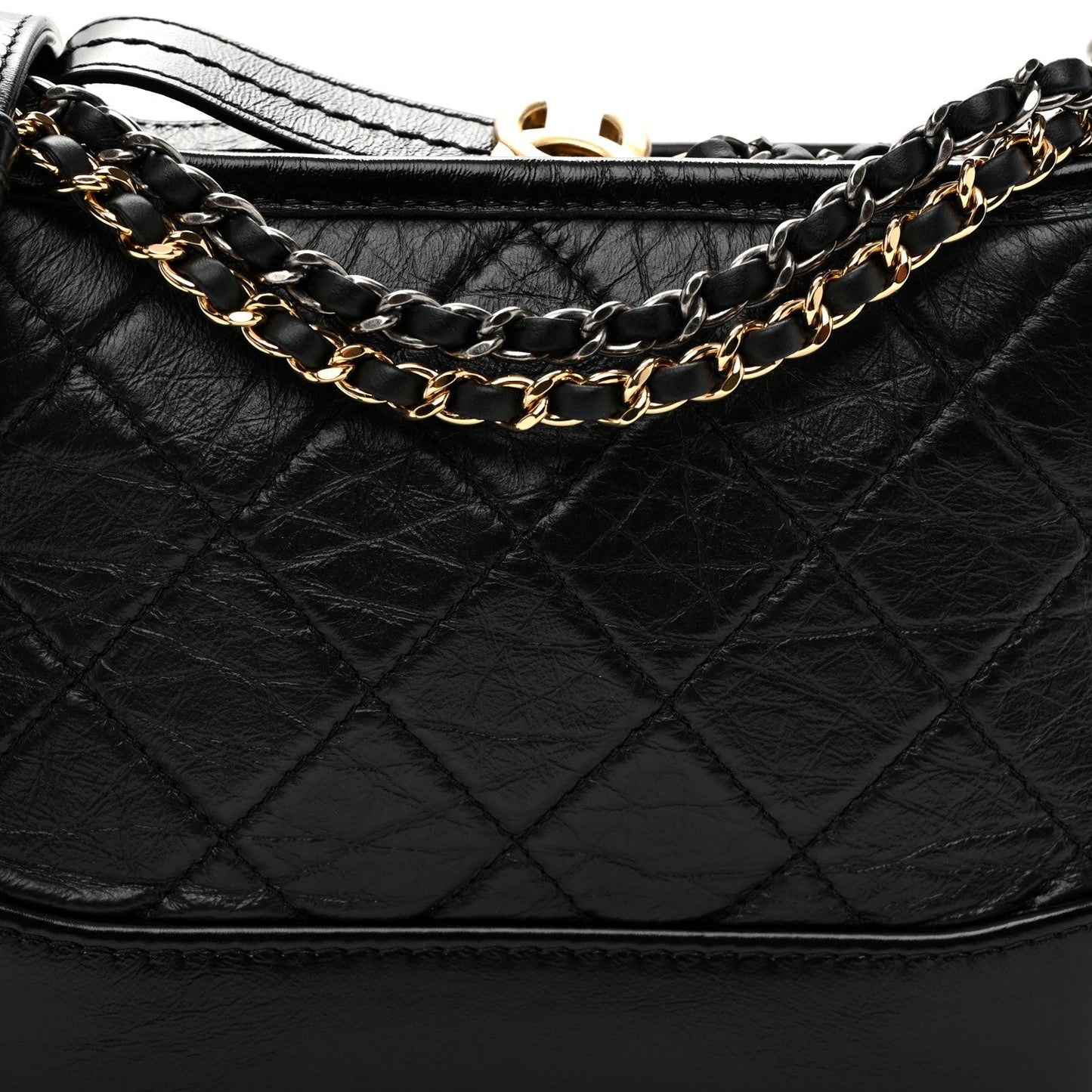 Aged Calfskin Quilted Small Gabrielle Hobo Black