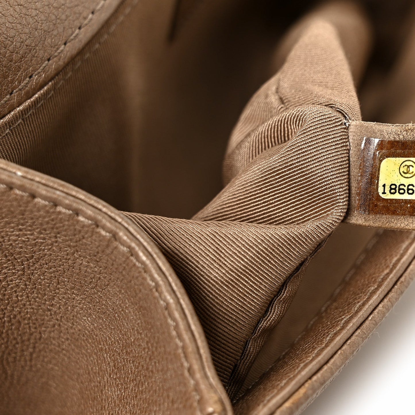 Metallic Calfskin Quilted Medium Boy Flap Taupe