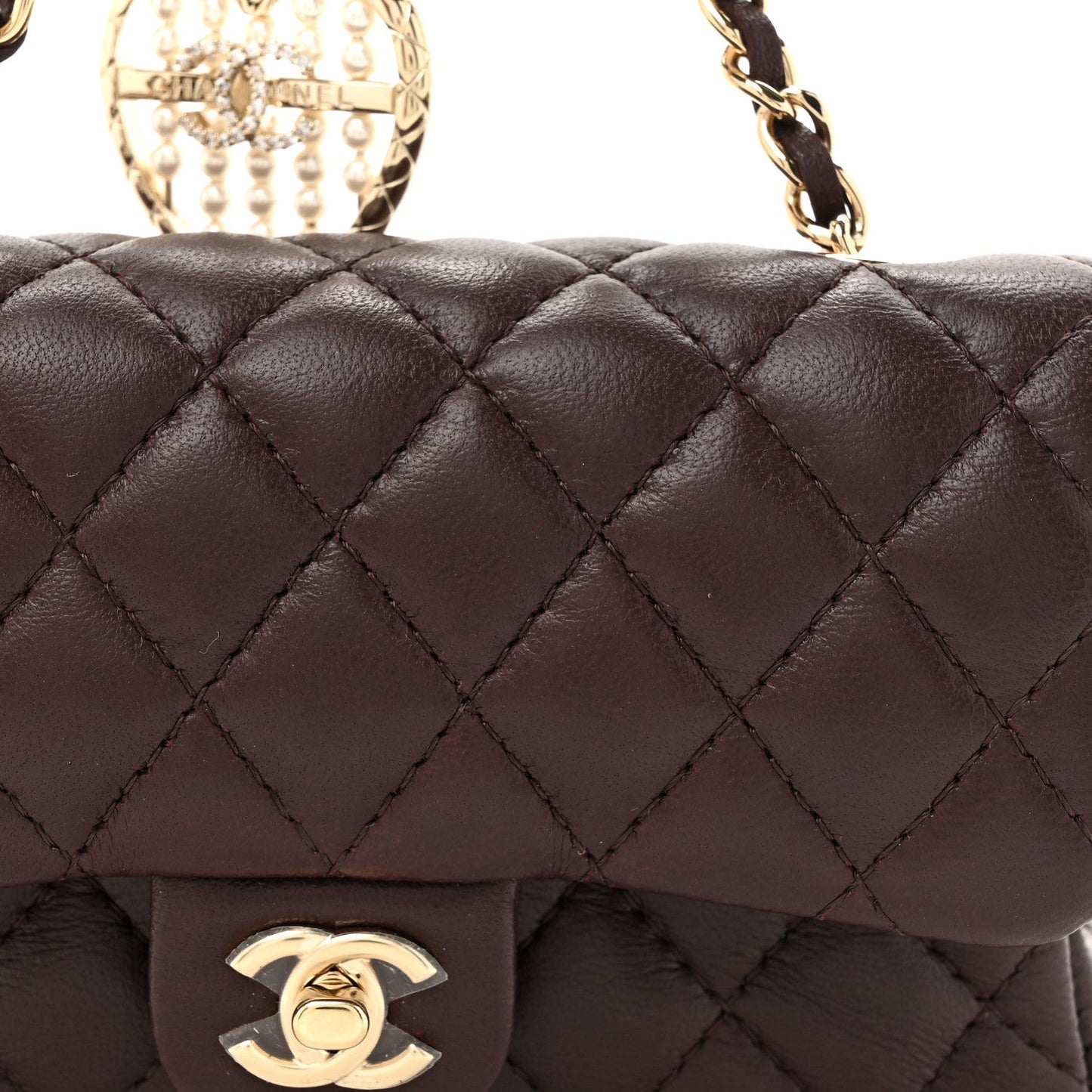 Lambskin Quilted Mini Flap Bag Charm With Hook Dark Brown