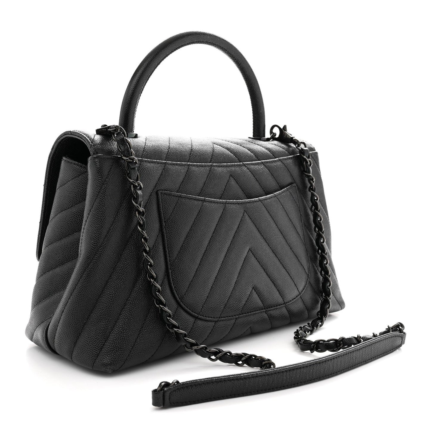 Caviar Chevron Quilted Small Coco Handle Flap So Black
