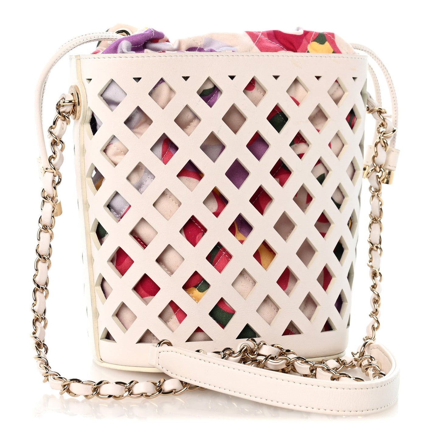 Lambskin Sea Through Bucket Drawstring Bag White Multicolor
