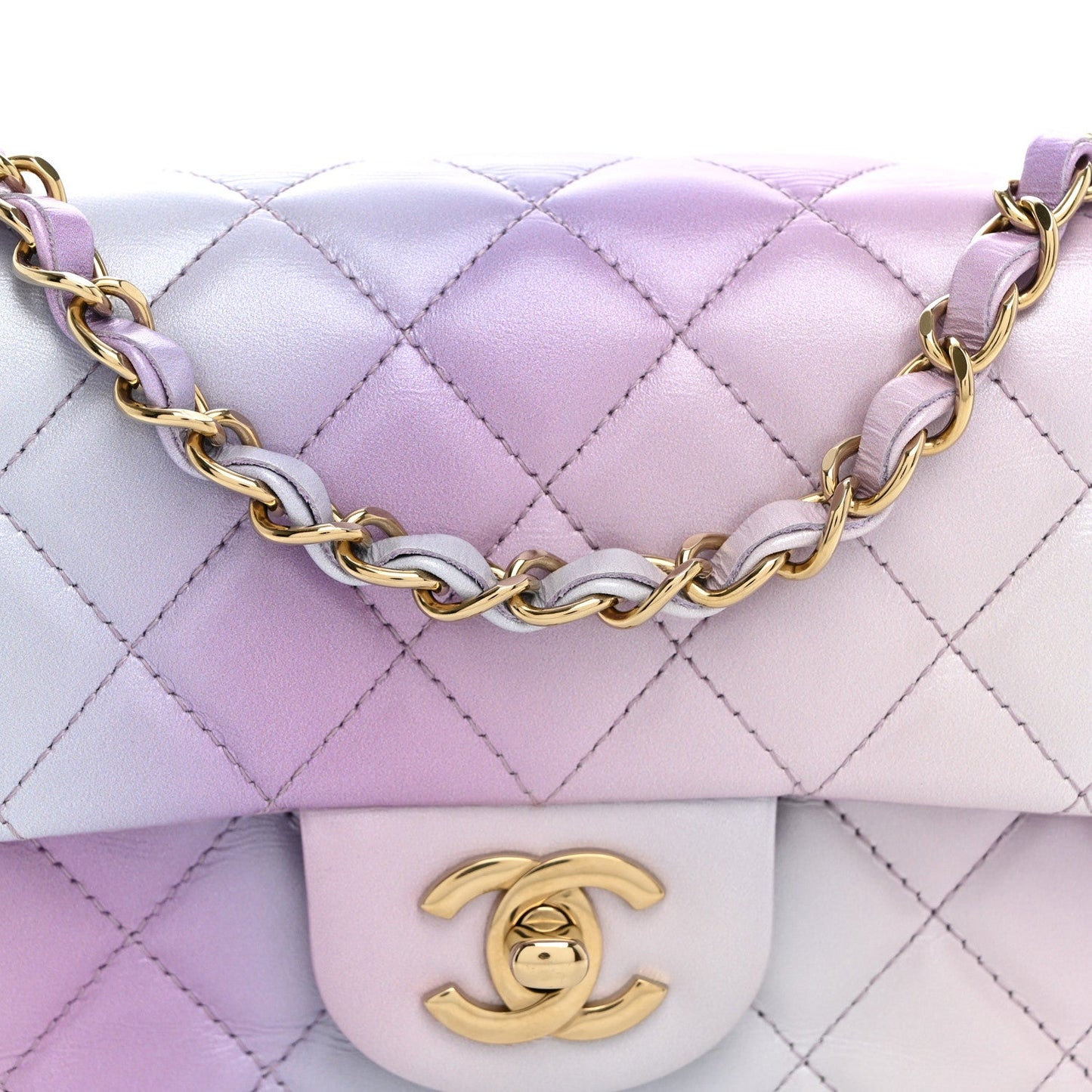 Lambskin Quilted Tie Dye Ombre Mini Rectangular Flap Purple Blue Pink