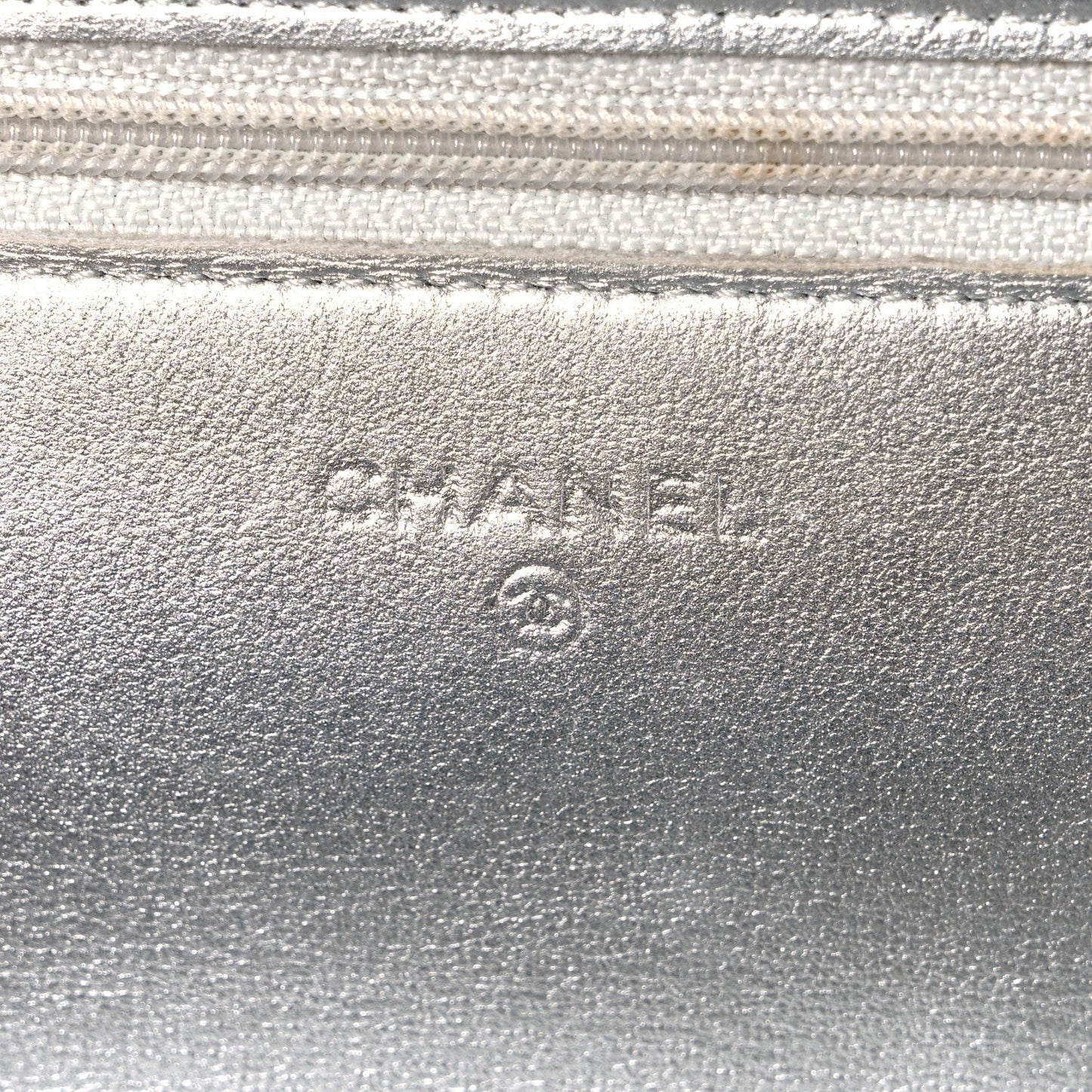 Metallic Lambskin Quilted Wallet On Chain WOC Silver