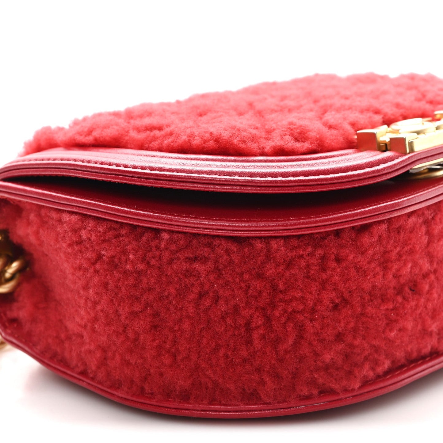 Calfskin Shearling Quilted Small Boy Messenger Bag Red