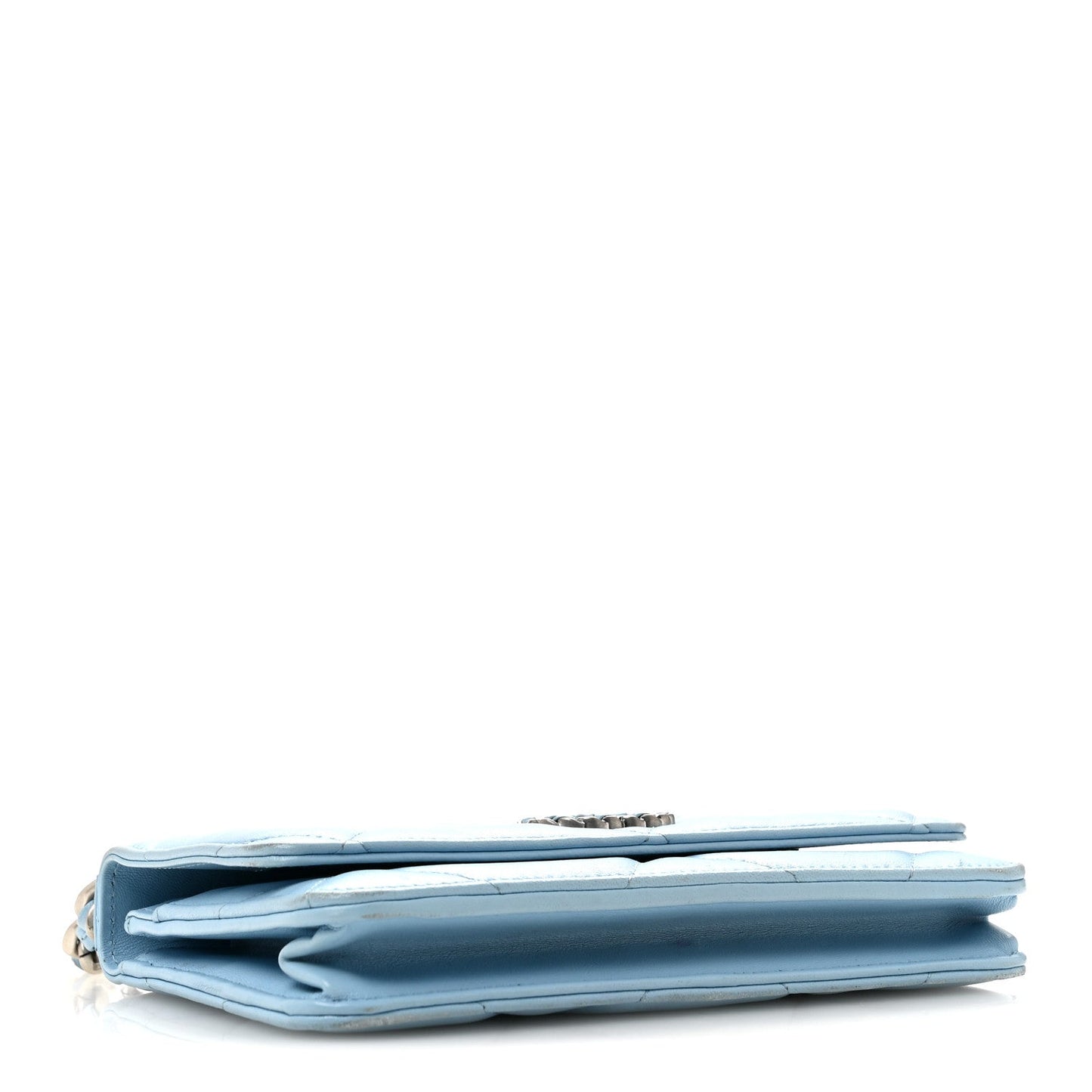 Lambskin Quilted Chanel 19 Wallet On Chain WOC Light Blue