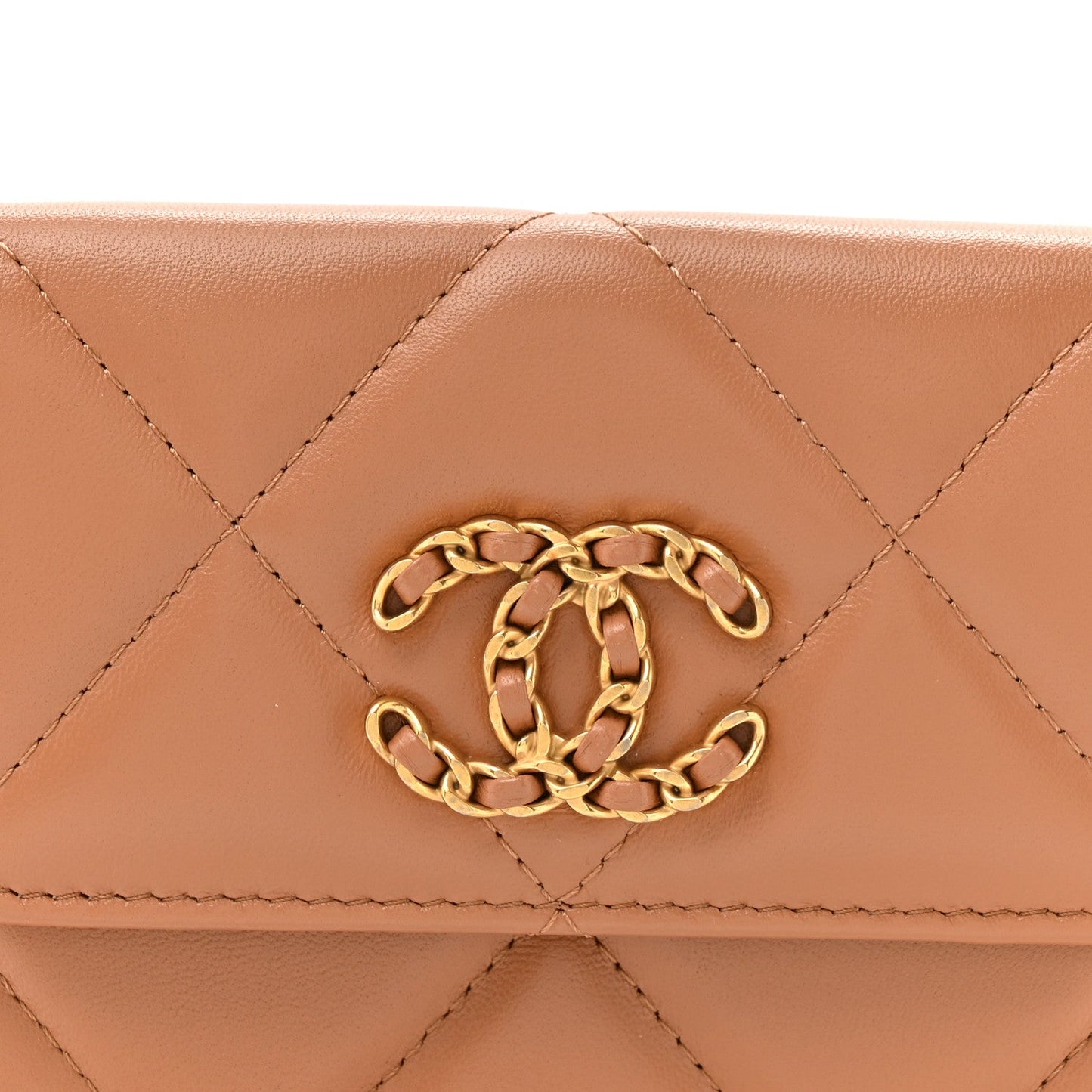 Lambskin Quilted Chanel 19 Flap Belt Bag Brown