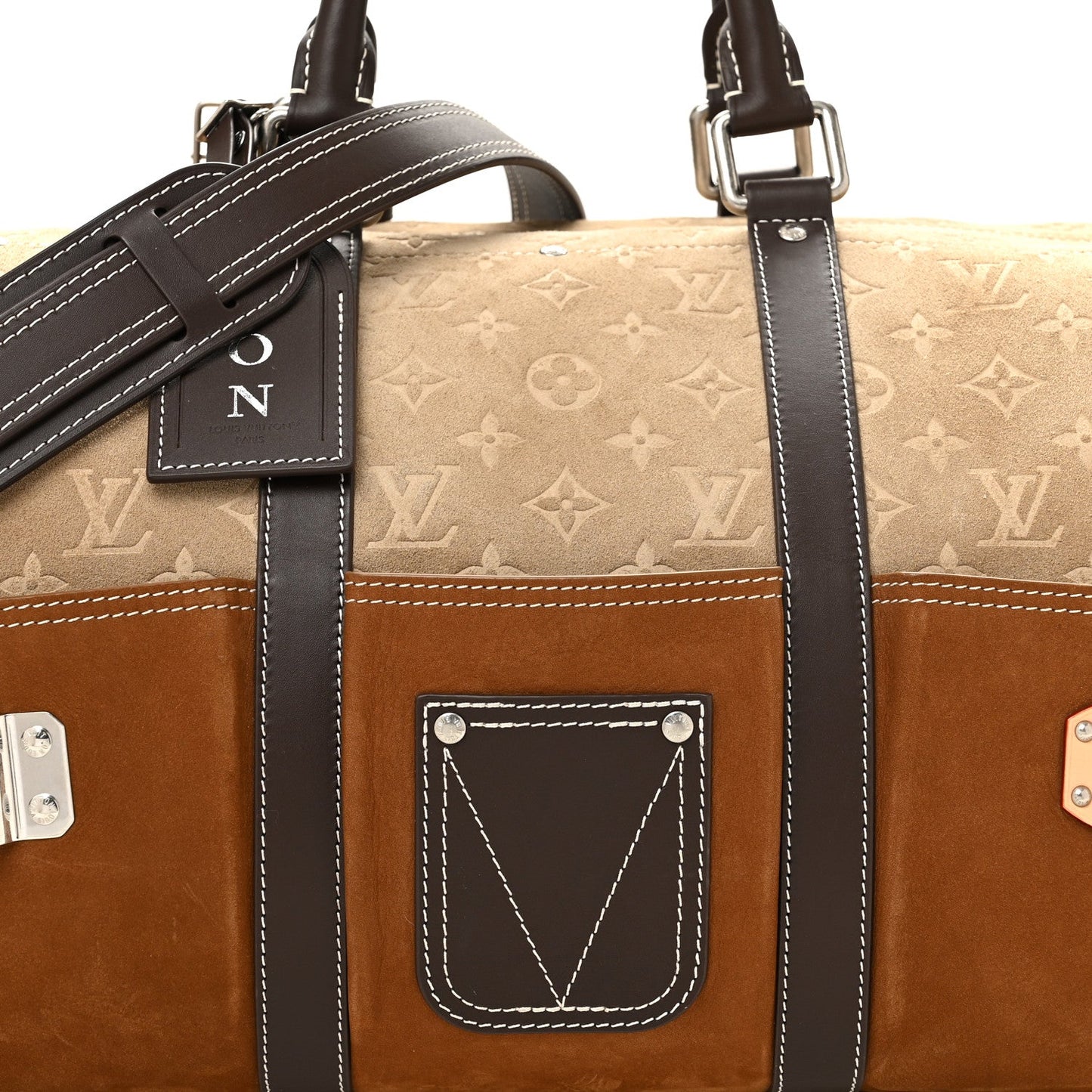 X NIGO Suede Monogram Keepall Bandouliere 50 Tan