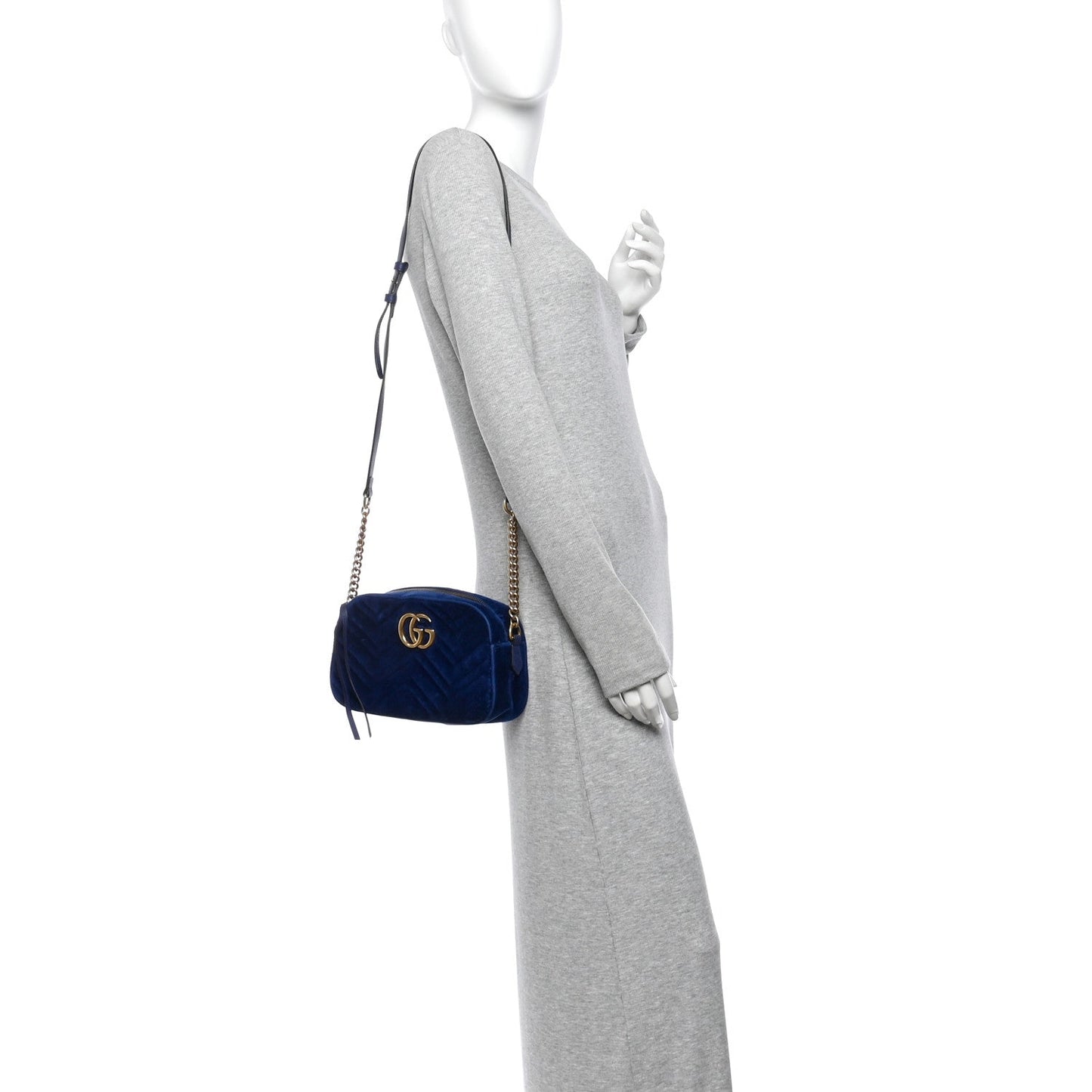 Velvet Matelasse Small GG Marmont Chain Shoulder Bag Cobalt