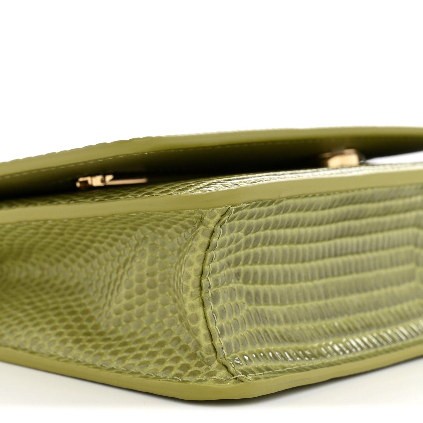 Calfskin Lizard Embossed Wallet On Chain WOC Green