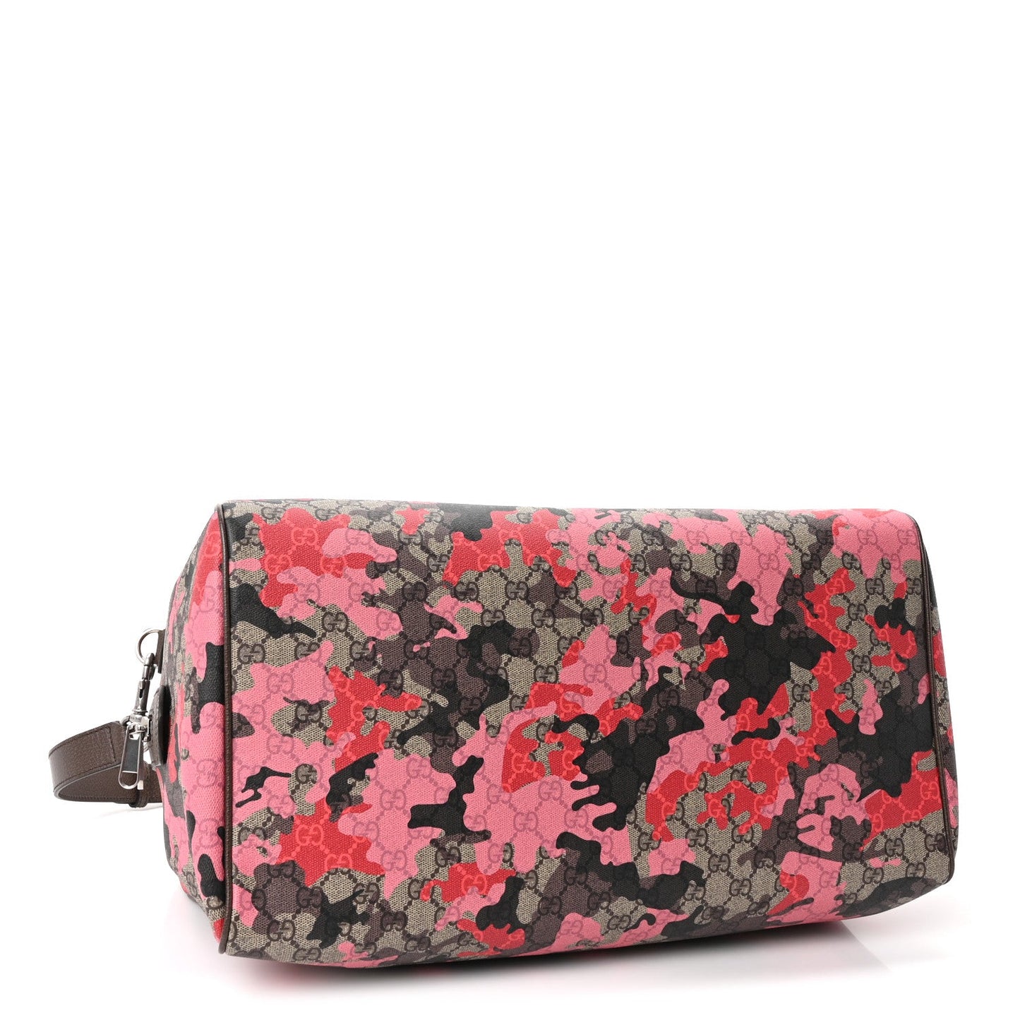 GG Supreme Monogram Camouflage Textured Dollar Calfskin Medium Savoy Duffle Bag Beige Pink Red