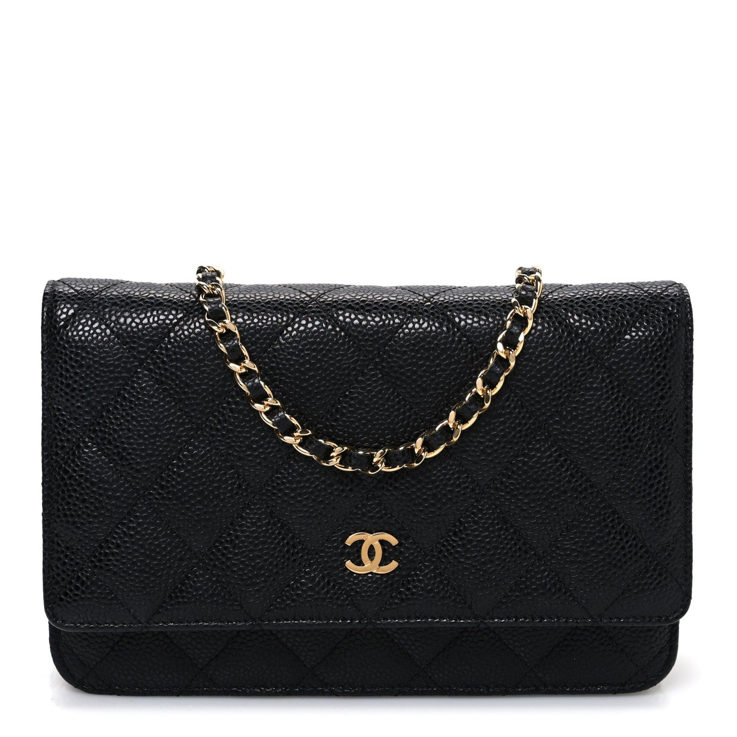 Caviar Quilted Wallet on Chain WOC Black
