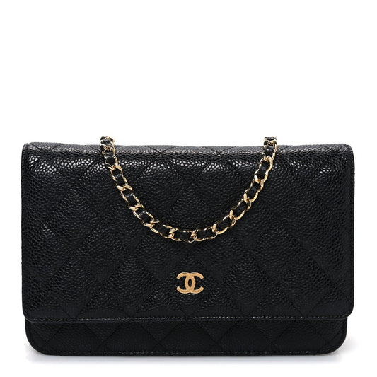 Caviar Quilted Wallet on Chain WOC Black
