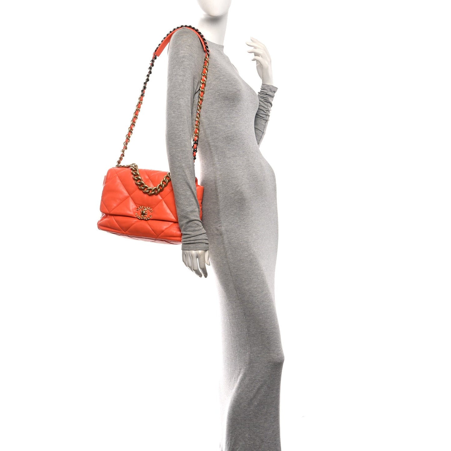 Goatskin Quilted Large Chanel 19 Flap Orange