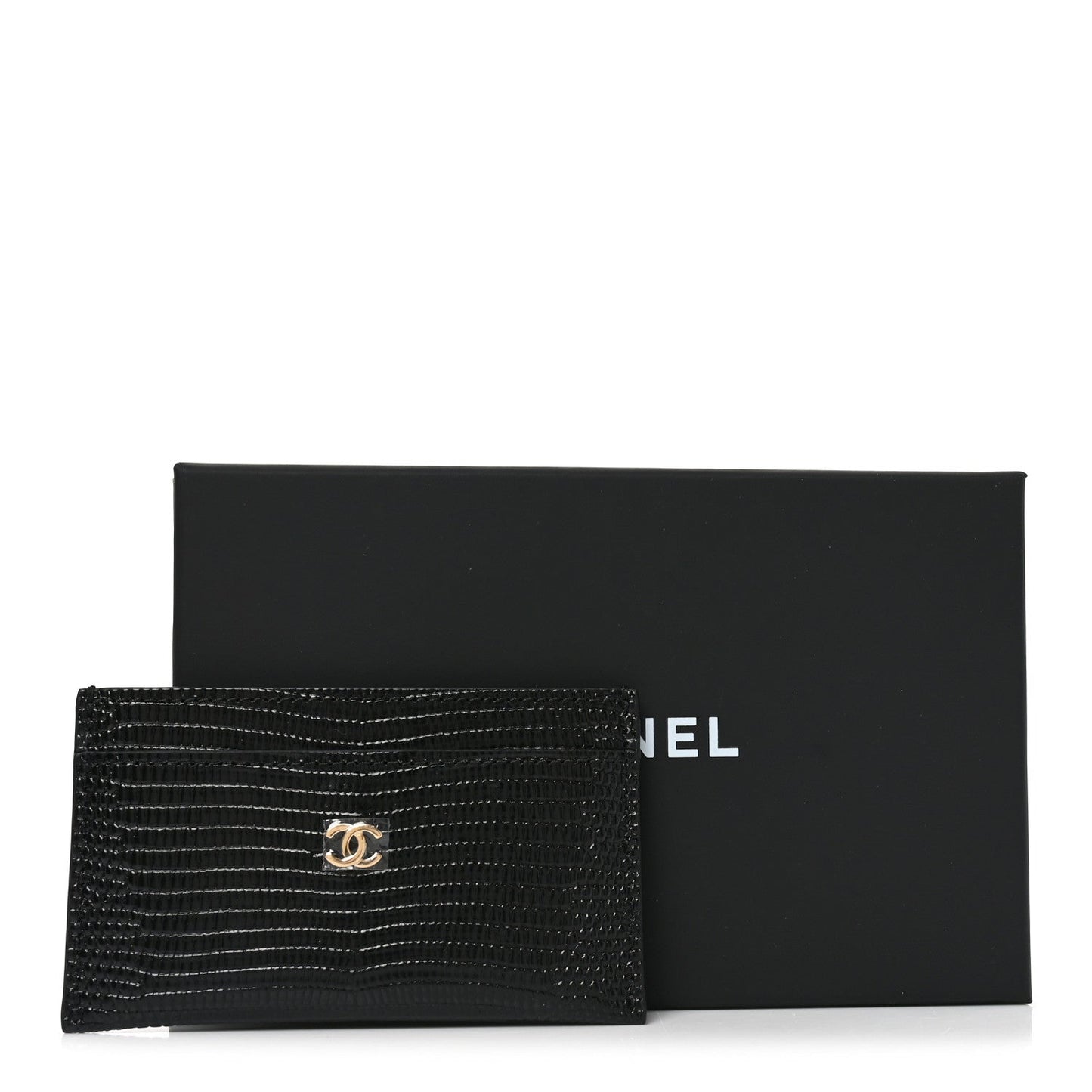 Calfskin Lizard Embossed Card Holder Black