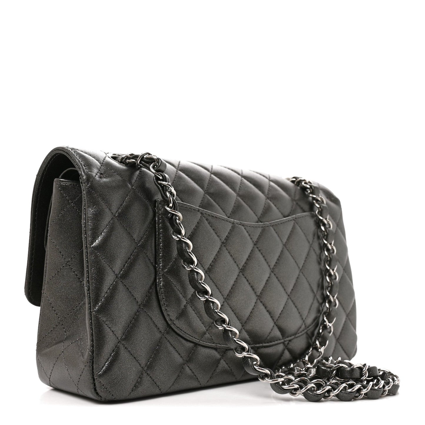Metallic Lambskin Quilted Medium Double Flap Anthracite