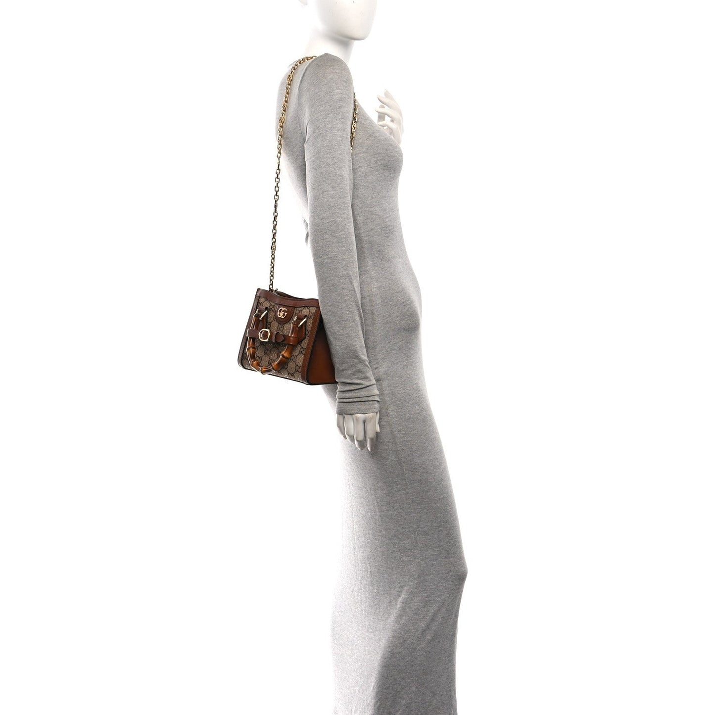 New Canvas Charisma Calfskin Crystal GG Monogram Mini Diana Tote Bag Camel Ebony