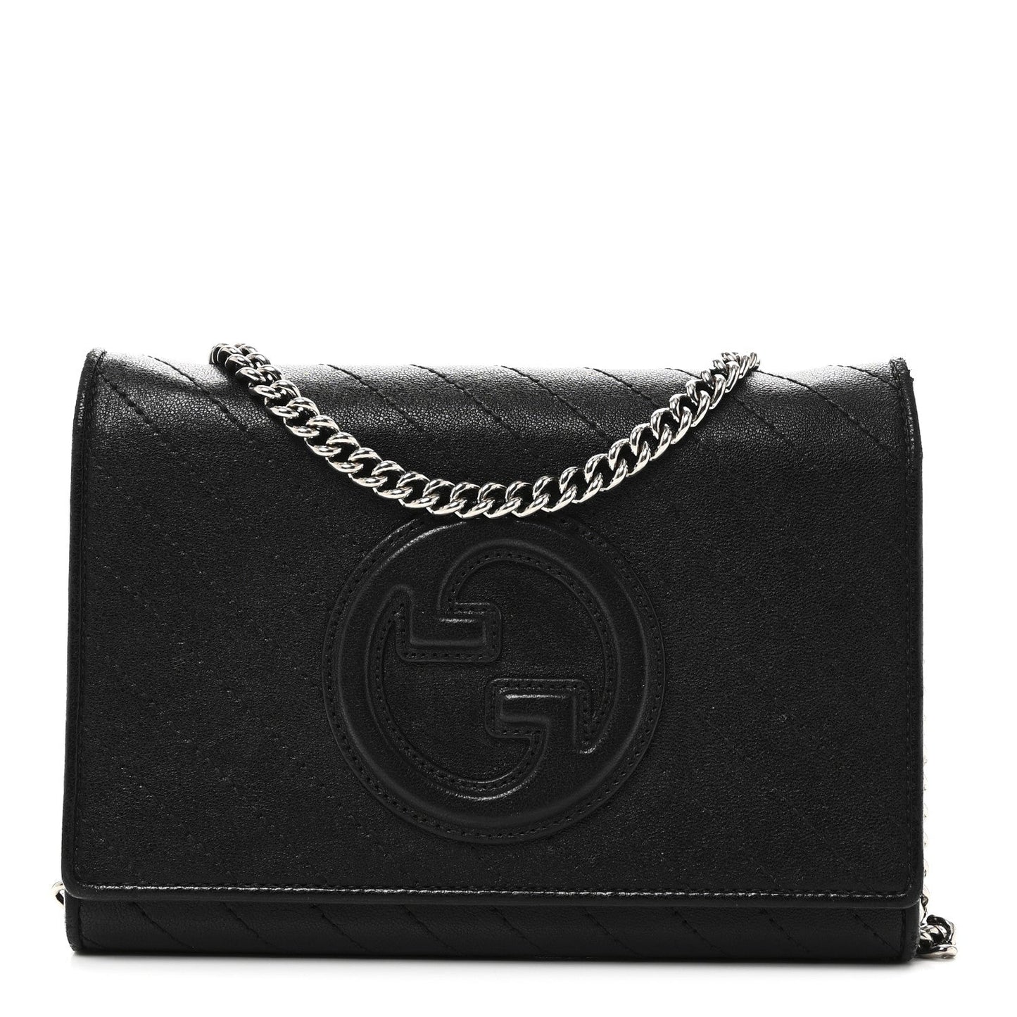 Sakai Be Green Calfskin Diagonal Stitched Blondie Wallet on Chain Black