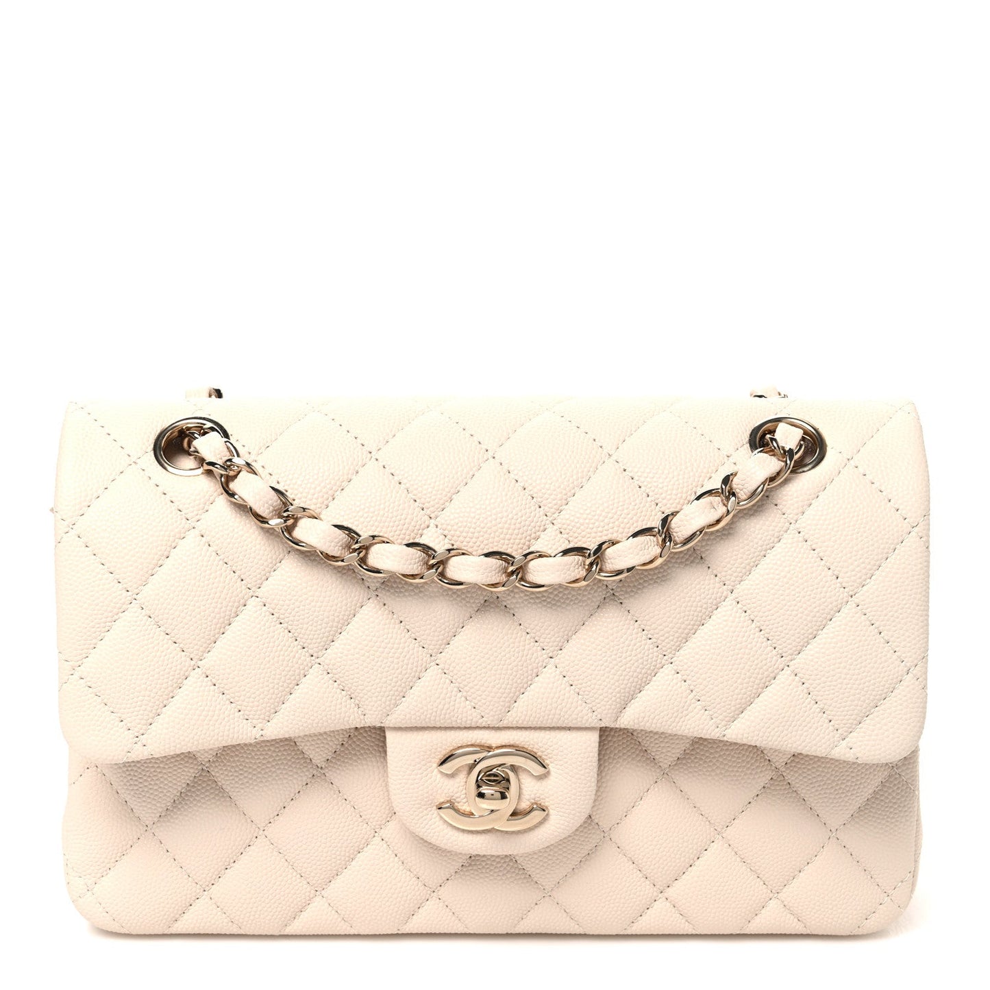 Caviar Quilted Small Double Flap Light Beige
