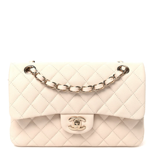 Caviar Quilted Small Double Flap Light Beige