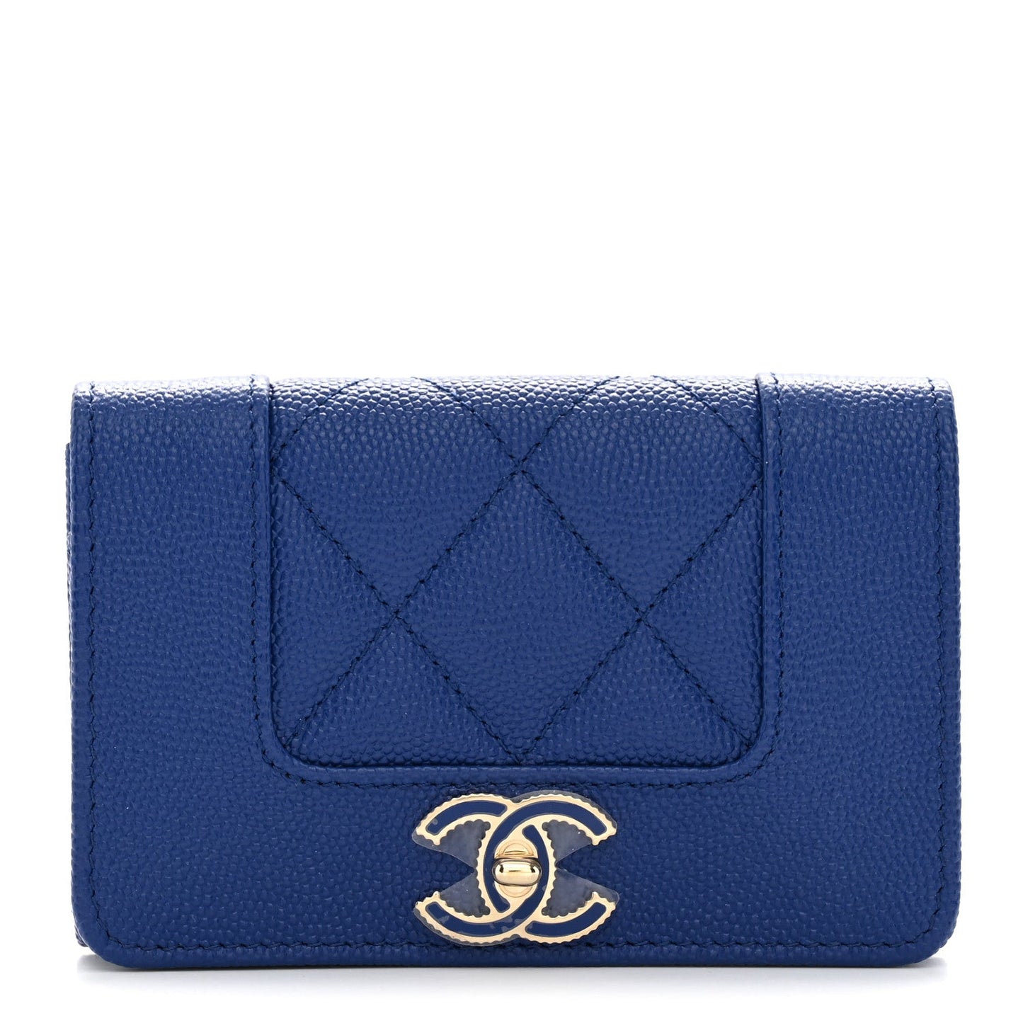 Caviar Chevron Quilted Vintage Mademoiselle Flap Card Holder Blue