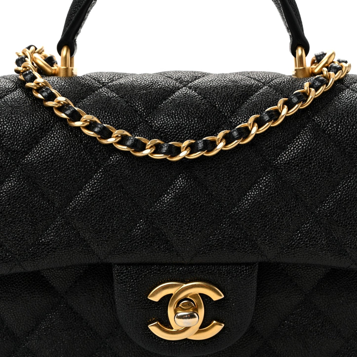 Caviar Quilted Mini Top Handle Rectangular Flap Black