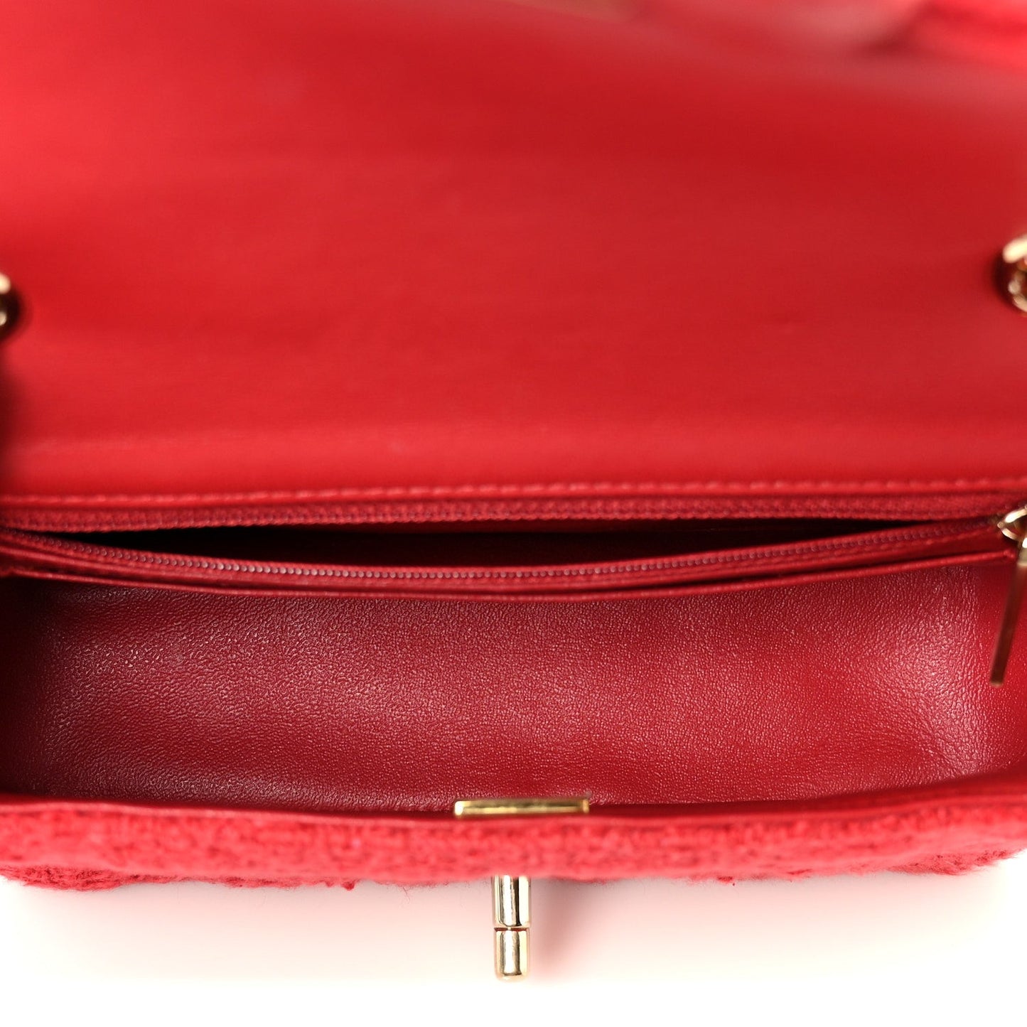 Tweed Quilted Mini Rectangular Flap Red