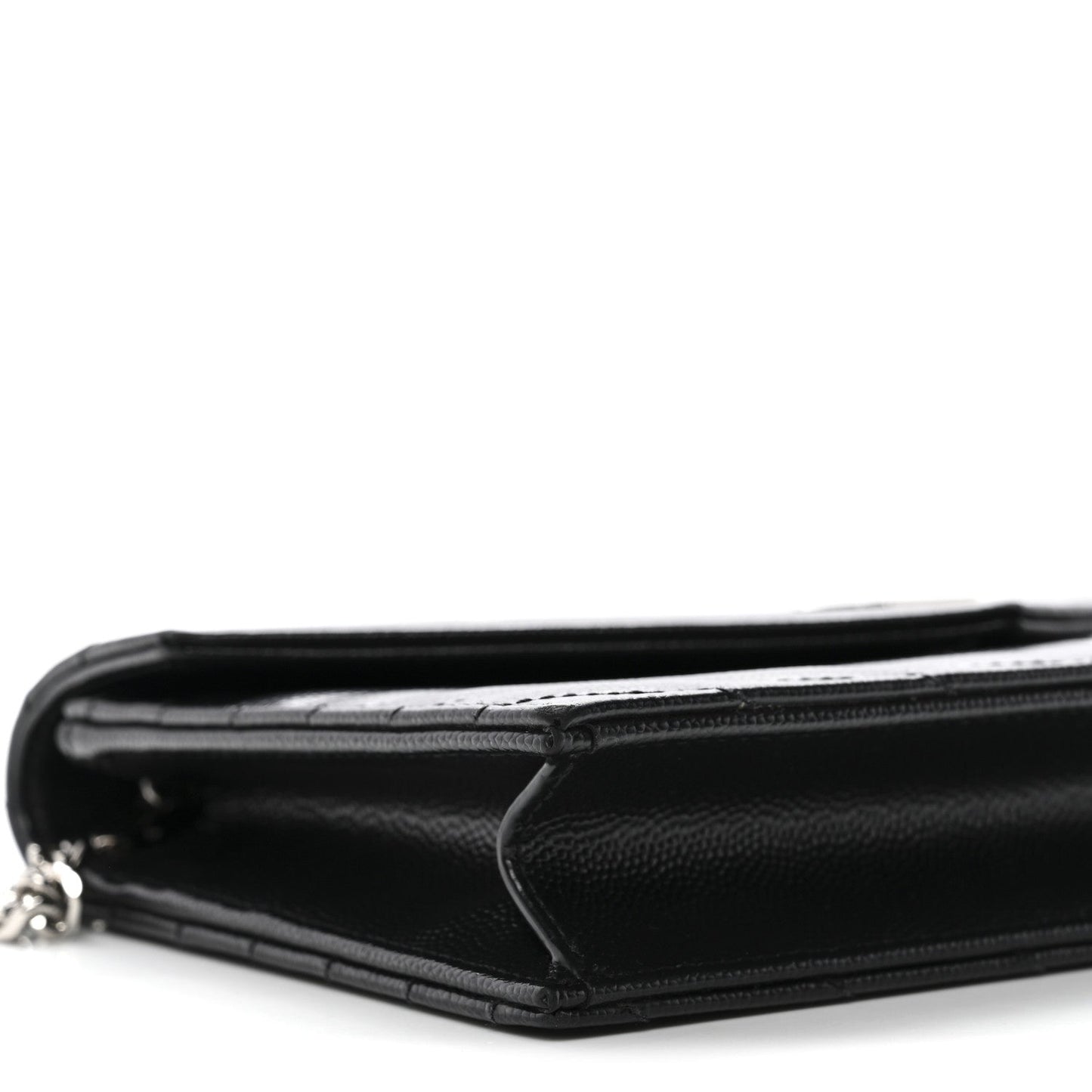 Grain De Poudre Matelasse Chevron Monogram Envelope Chain Wallet Black