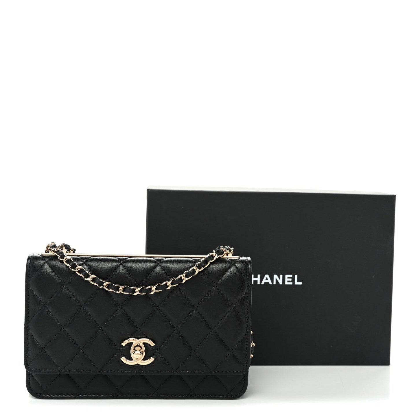 Lambskin Quilted Trendy CC Wallet On Chain WOC Black