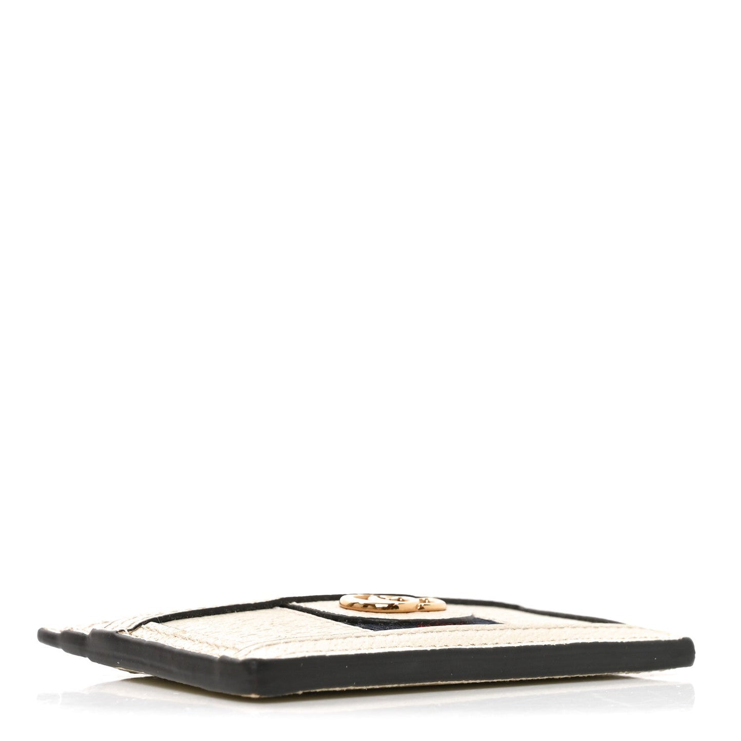 Textured Calfskin Web Ophidia Card Holder Mystic White