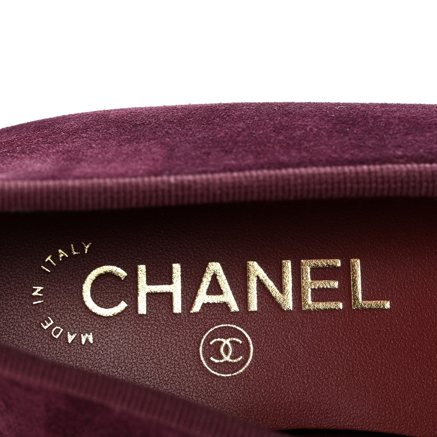 Suede Patent Calfskin Cap Toe CC Ballerina Flats 38.5 Burgundy