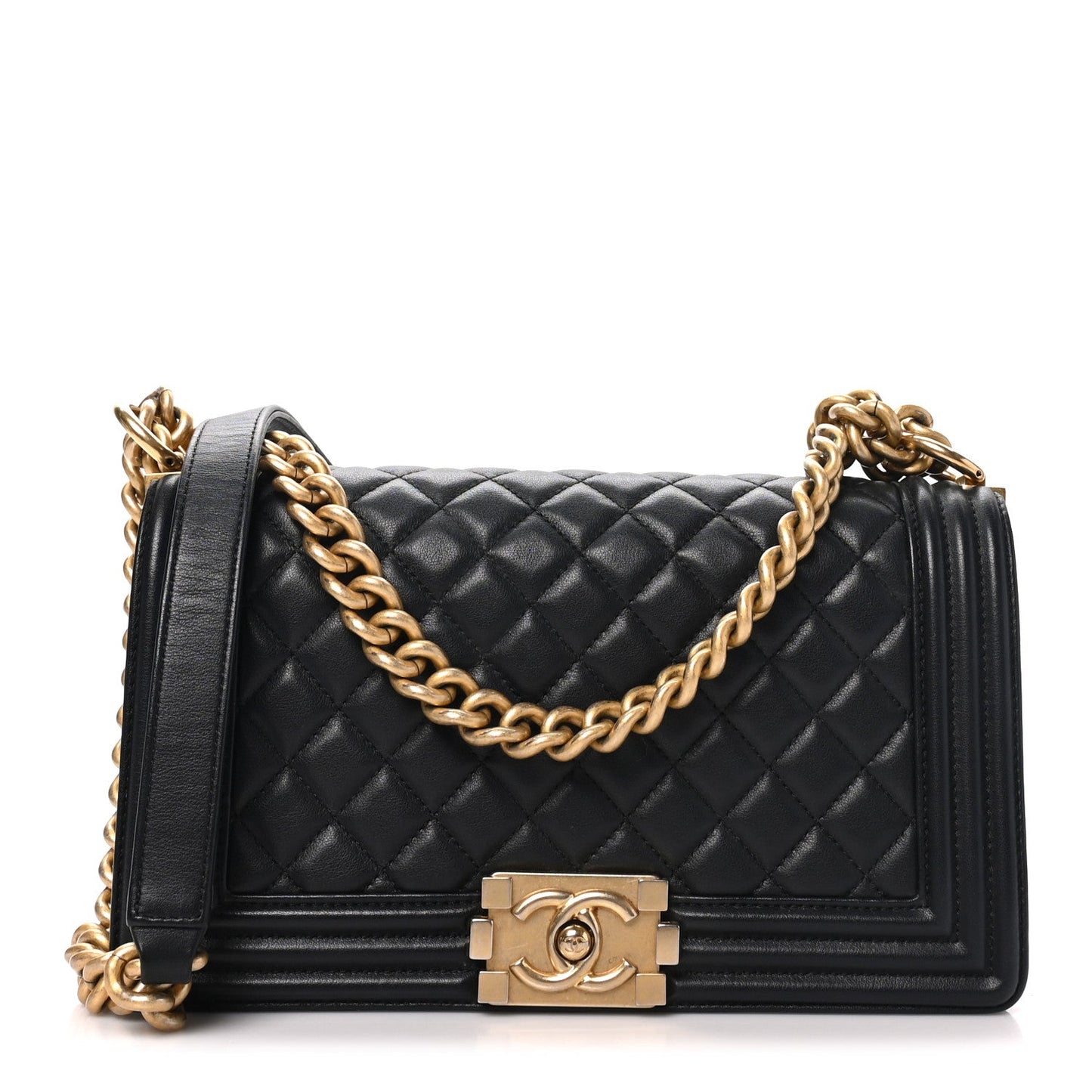 Lambskin Quilted Medium Boy Flap Black