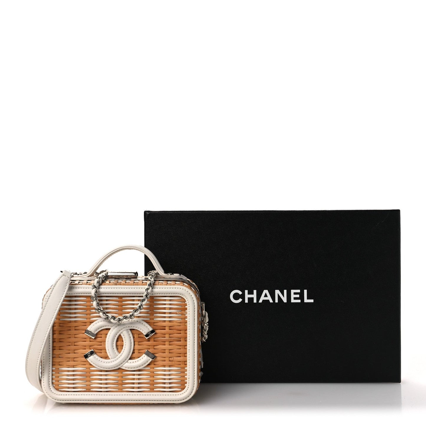 Raffia Calfskin Small CC Filigree Vanity Case White