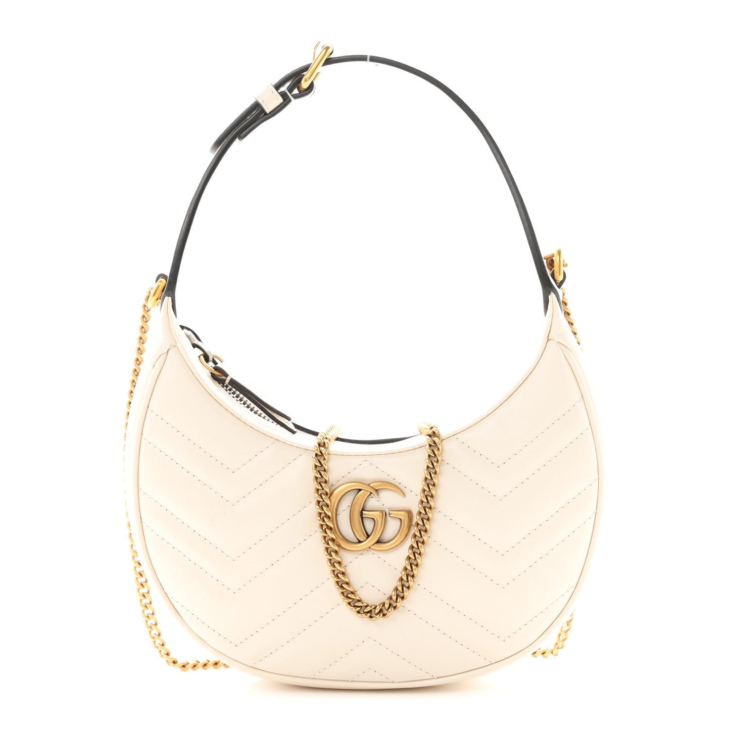Calfskin Matelasse Chevron Mini GG Marmont Half Moon Hobo Mystic White