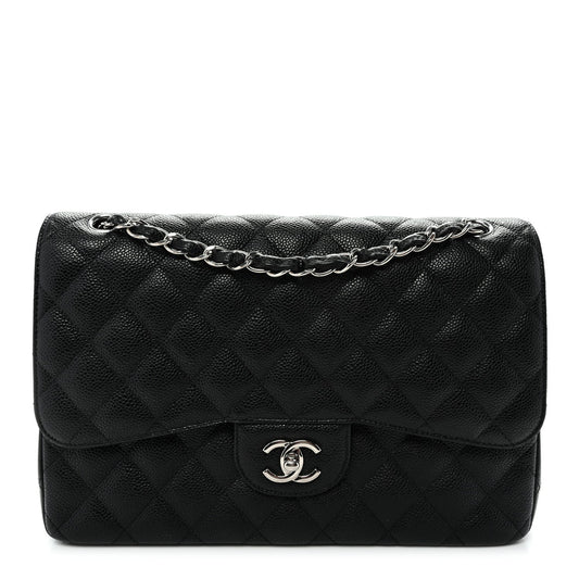 Caviar Quilted Jumbo Double Flap Black