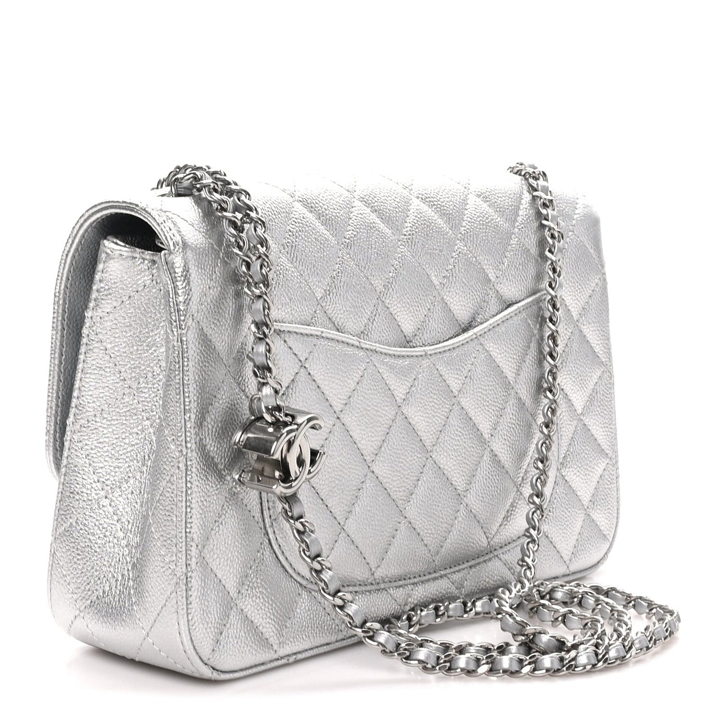 Metallic Caviar Quilted Medium CC Slide Flap Silver