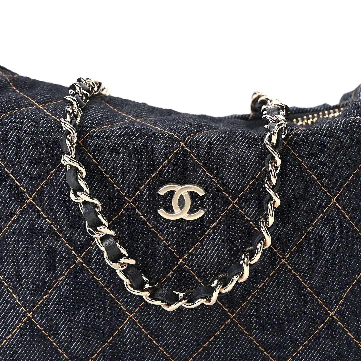 Denim Quilted Hobo Clutch With Chain Dark Blue Orange