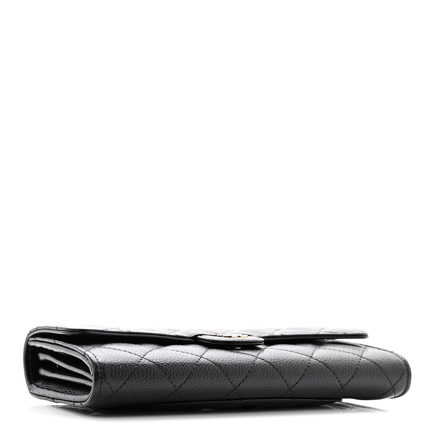 Caviar Quilted Large Gusset Flap Wallet Black