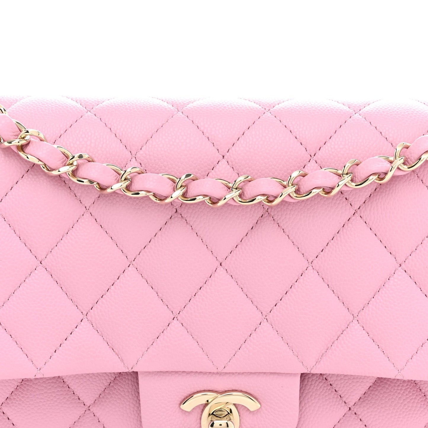 Caviar Quilted Medium Double Flap Light Pink