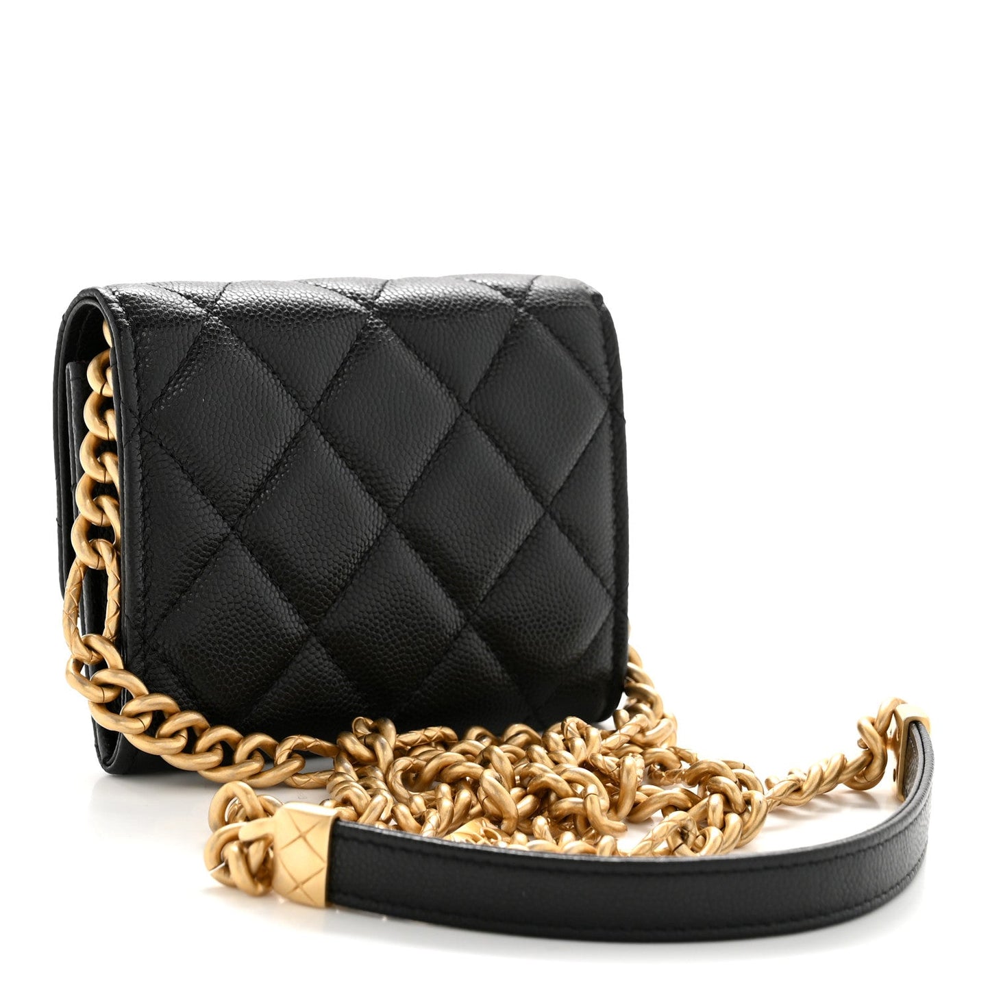Caviar Quilted Bracelet On Chain Clutch Black