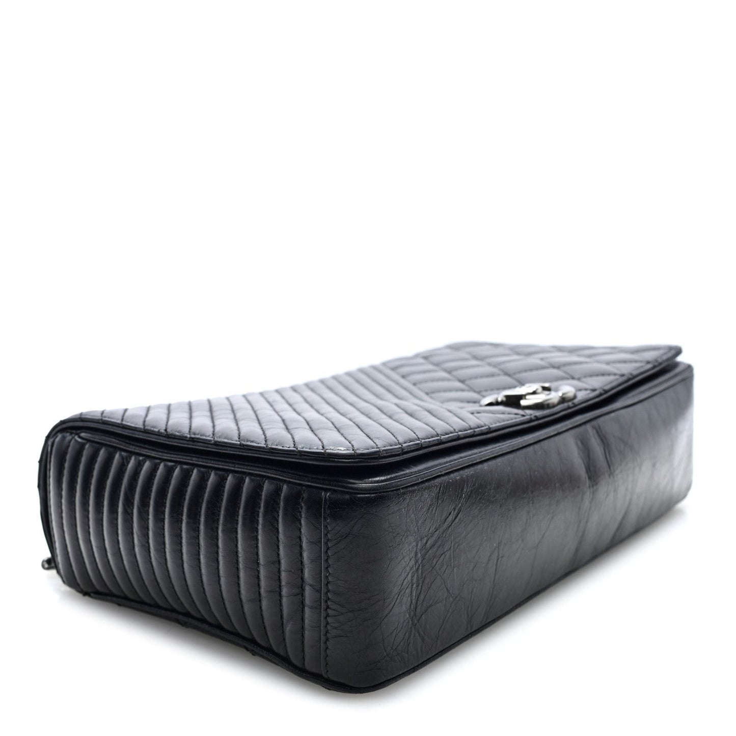 Glazed Calfskin Quilted Large Coco Boy Flap Black